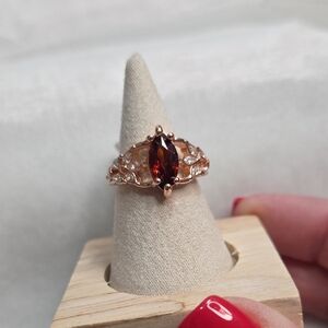 Women's Dark Red Marquis Stone Fashion Ring Gold Tone Band Elegant Rhinestones